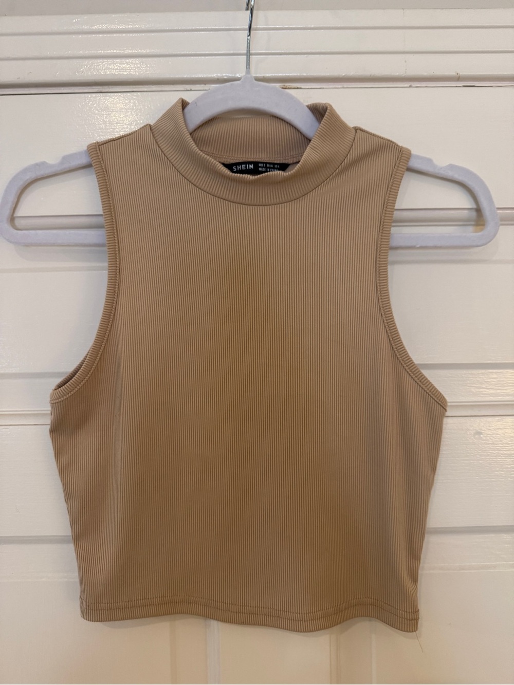 SHEIN Beige Mock Neck Ribbed Sleeveless Tank